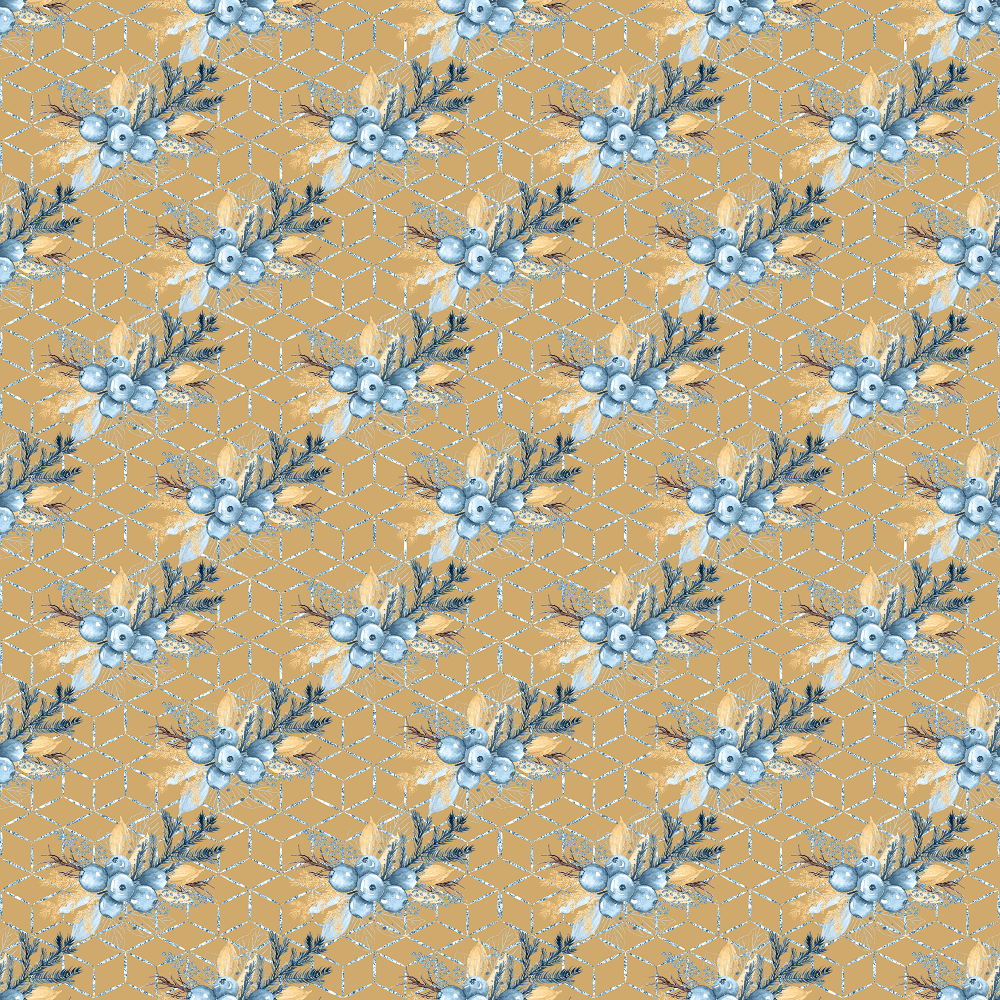 Geometric Winter Berry Fabric - Tan