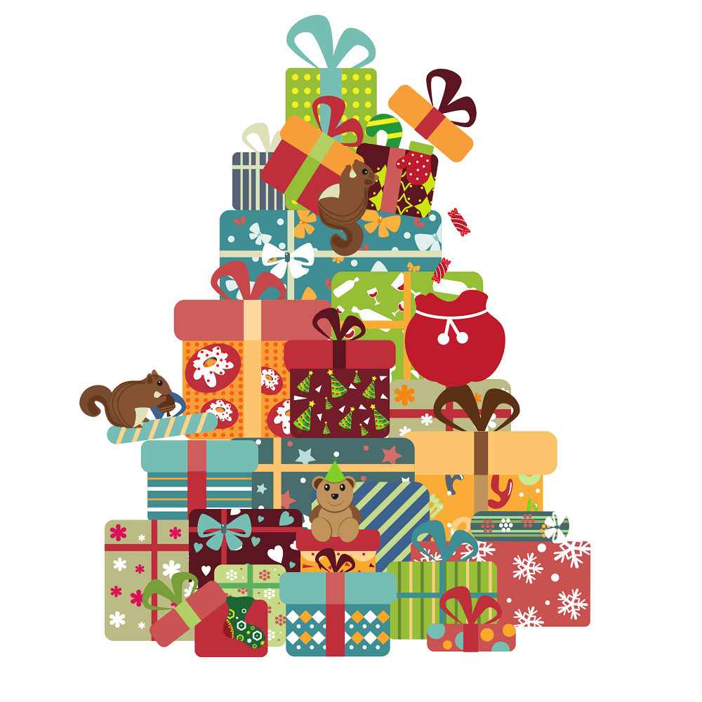 Gift Box Tree Fabric Panel - Multi