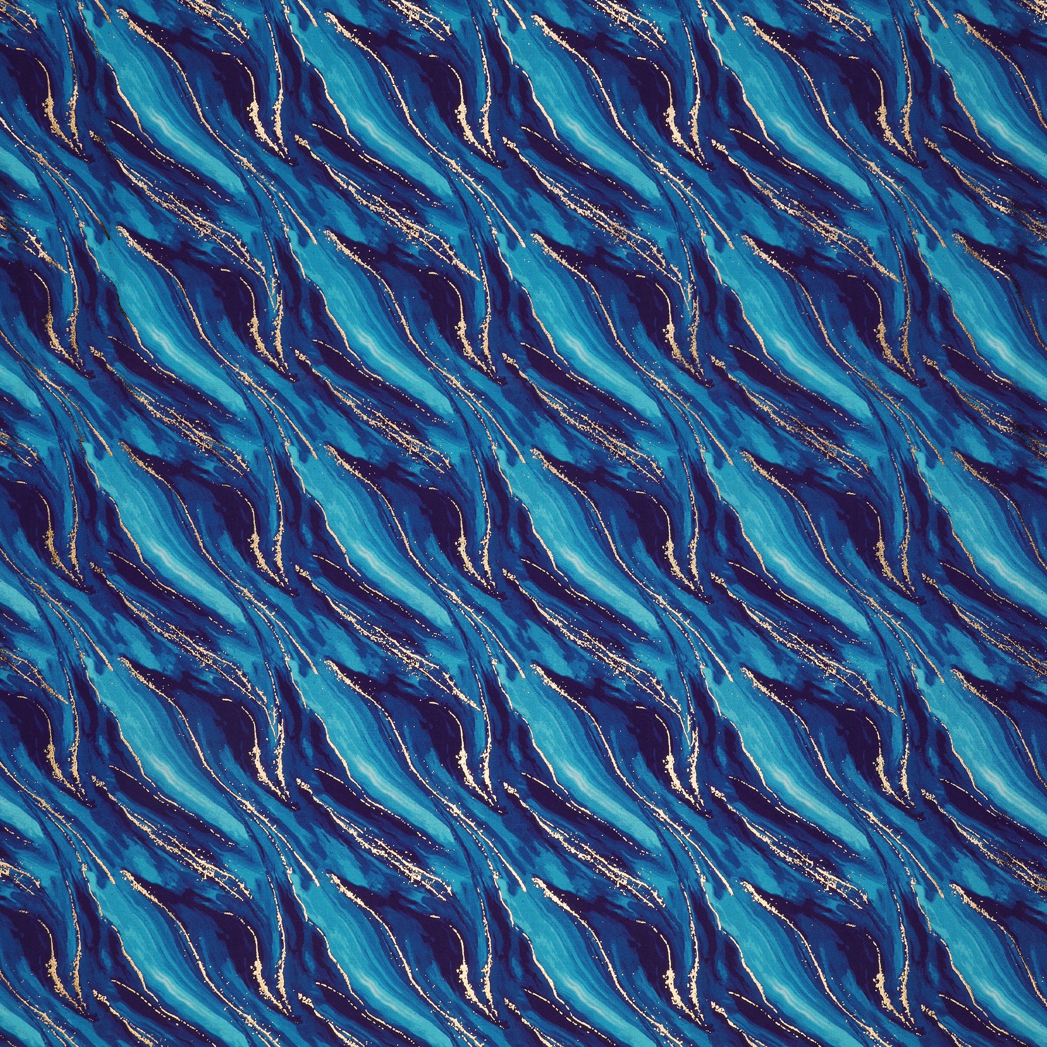Gilded Fabric Collection - Waves Metallic Ink Blue