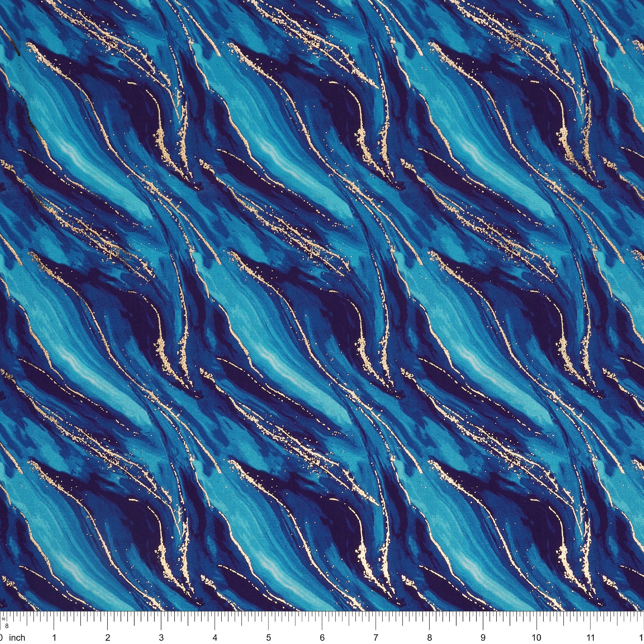 Gilded Fabric Collection - Waves Metallic Ink Blue - Image 3