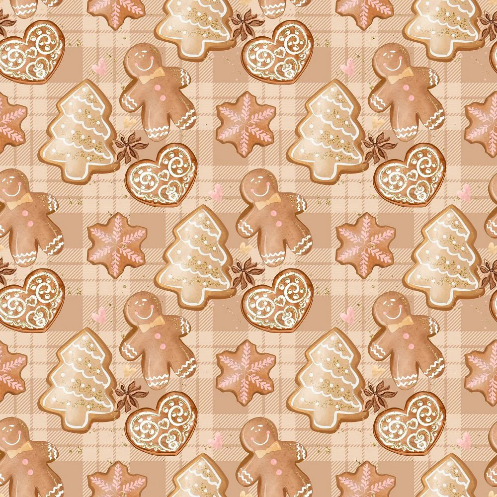 Gingerbread Cookies On Plaid Fabric - Brown