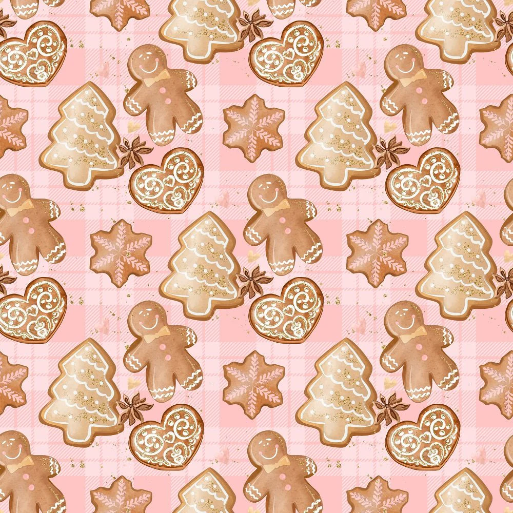 Gingerbread Cookies On Plaid Fabric - Pink