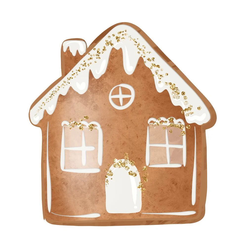 Gingerbread House Fabric Panel - White