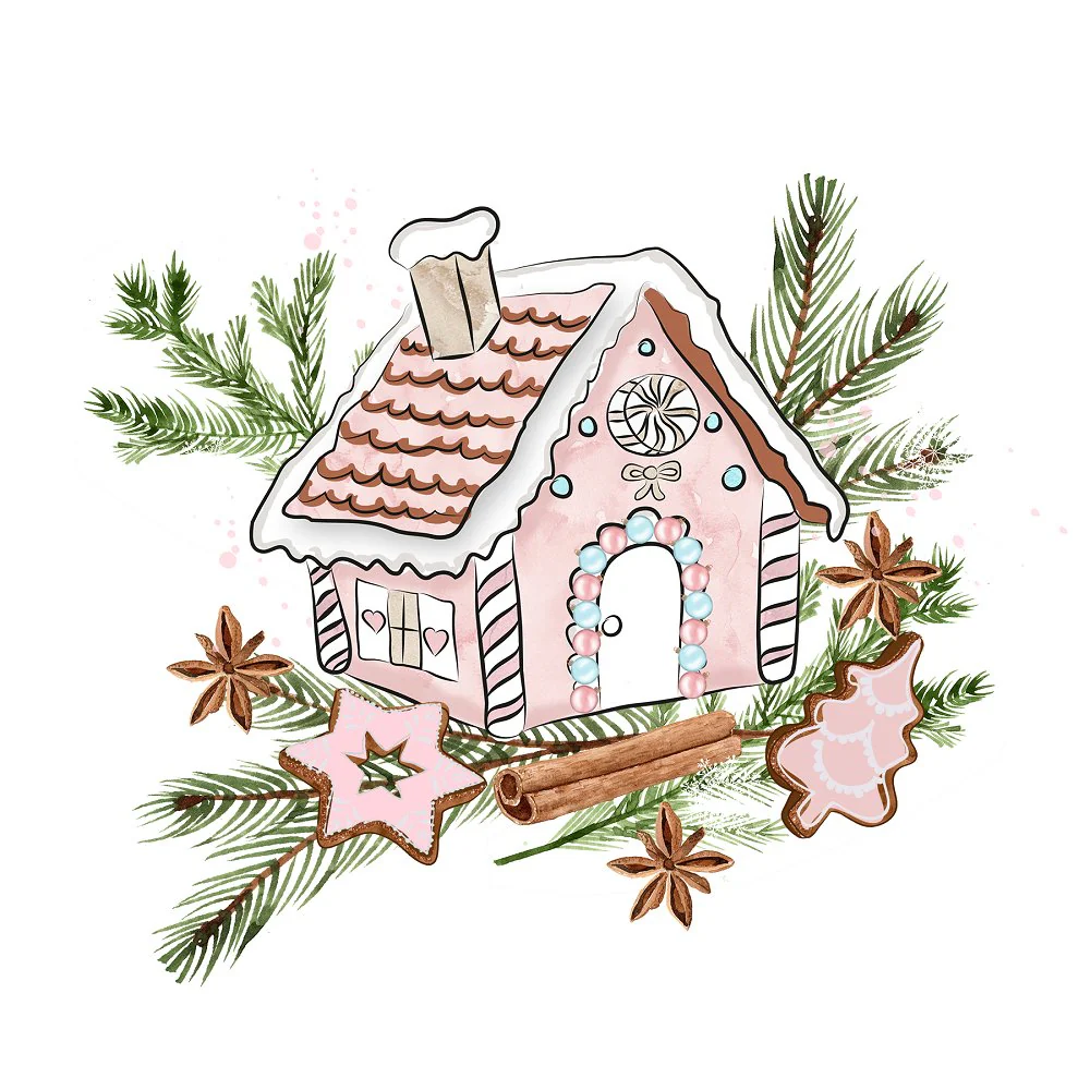 Gingerbread House Scene #2 Fabric Panel