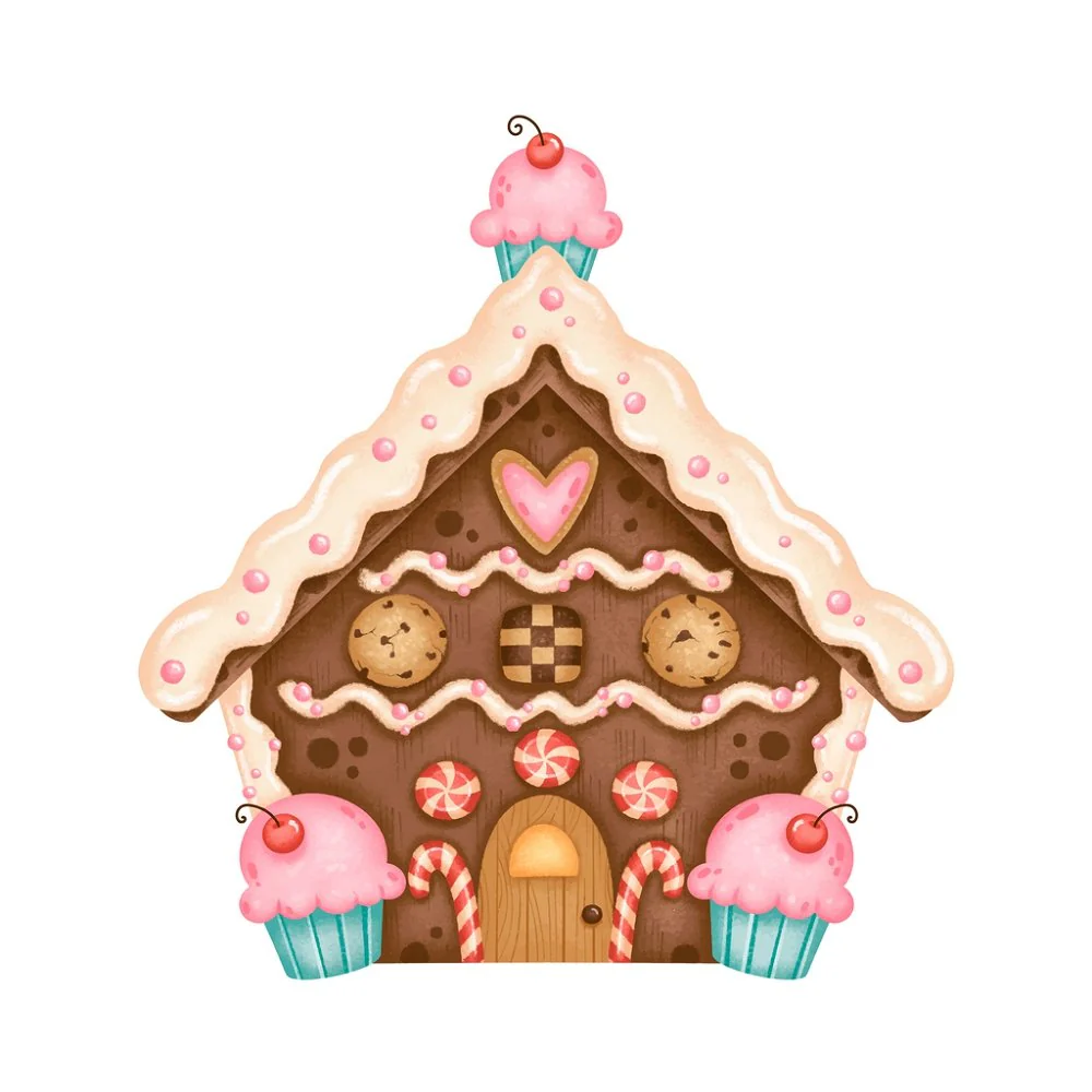 Gingerbread House With Cupcakes Fabric Panel - Multi