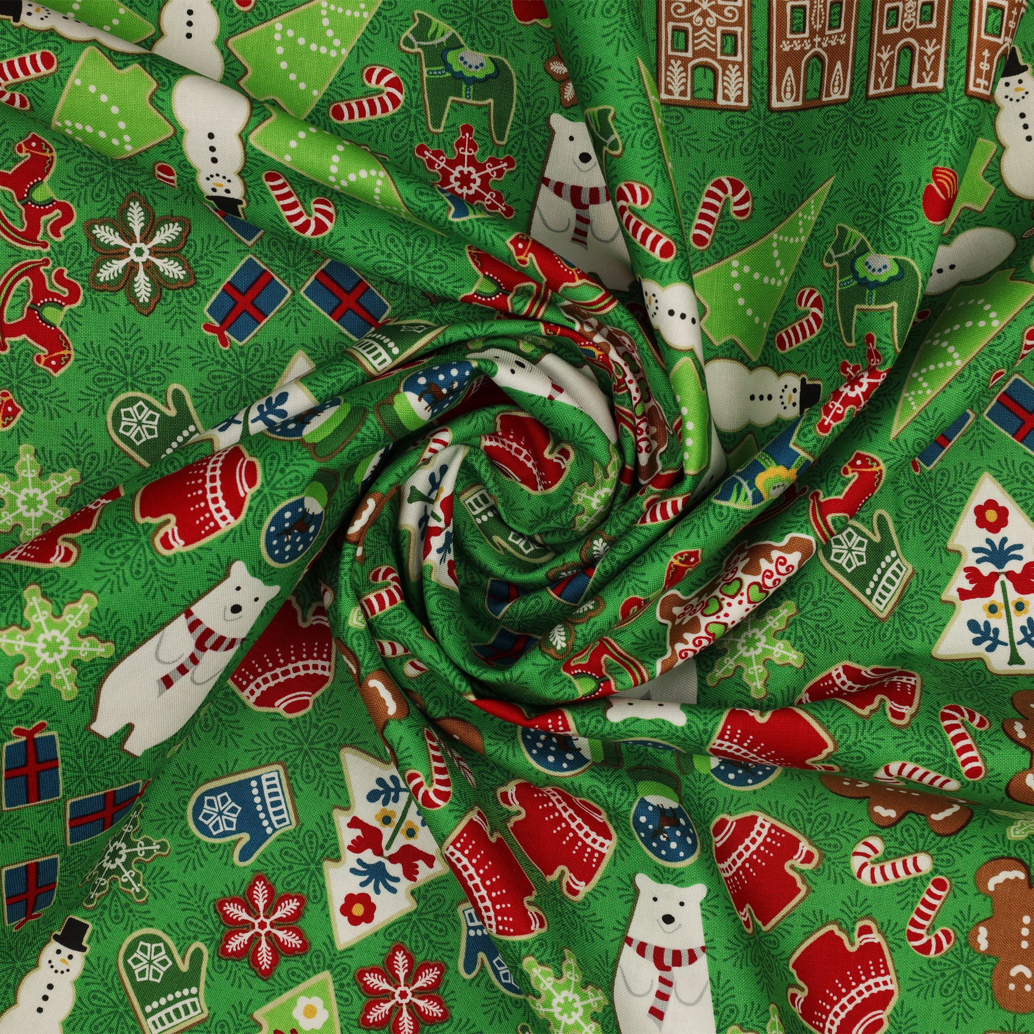Gingerbread Lane Fabric Collection - Village Square Evergreen - Image 2