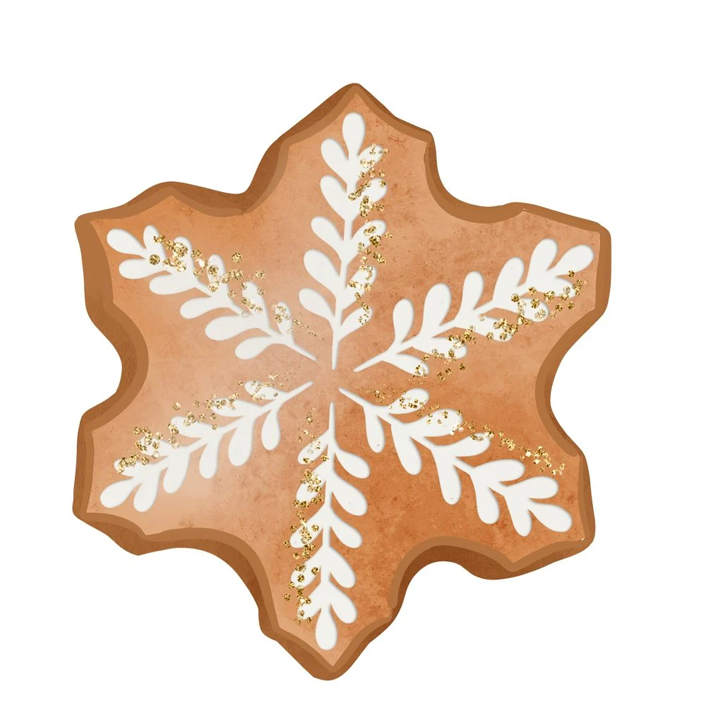Gingerbread Snowflake Fabric Panel - White