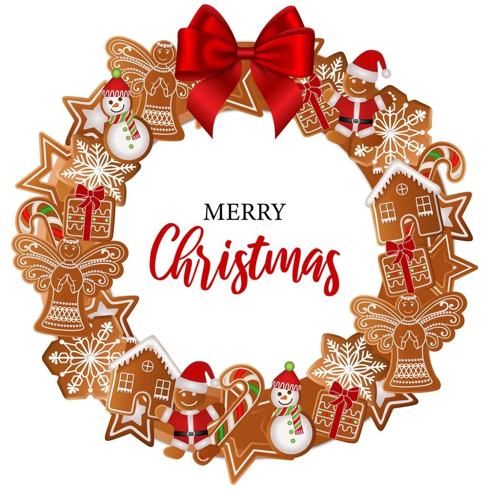 Gingerbread Wreath Fabric Panel - Brown