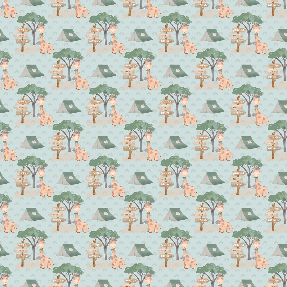 Giraffe Camp In The Safari Fabric - Blue