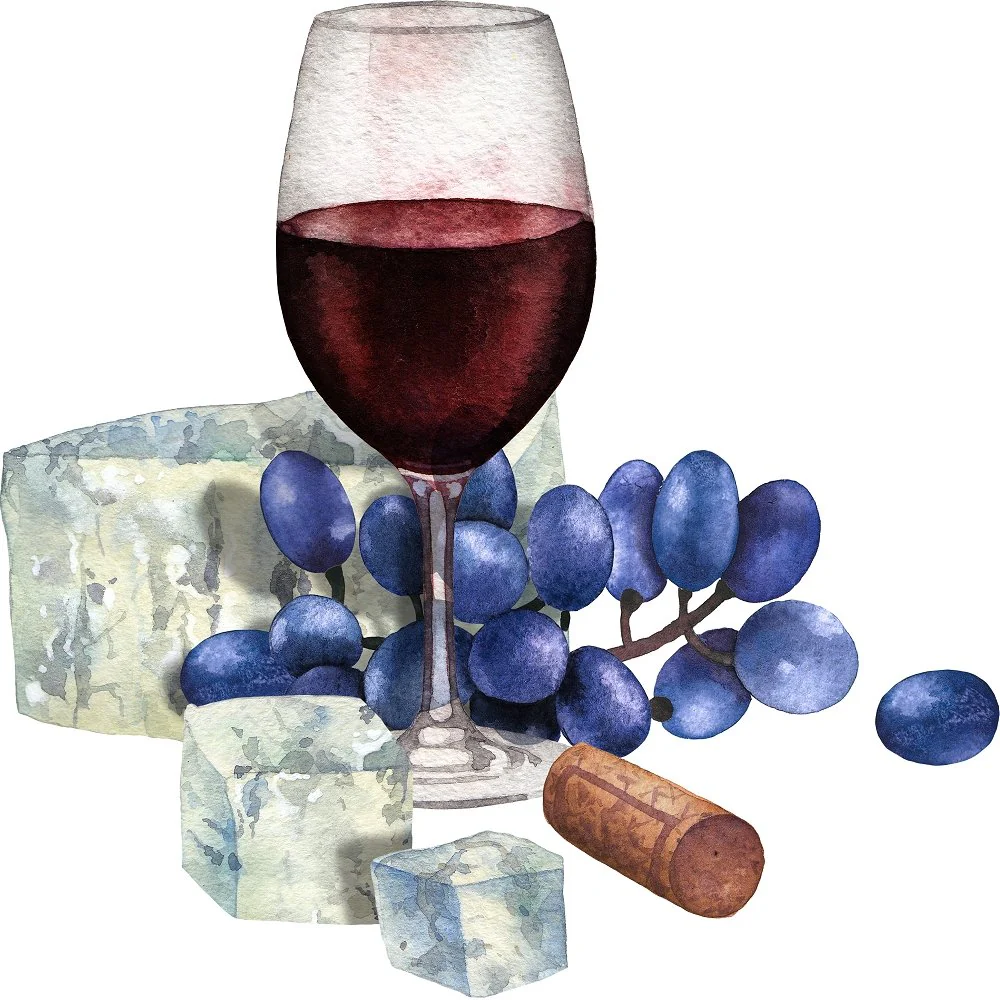 Glass Of Merlot & Cheese Fabric Panel