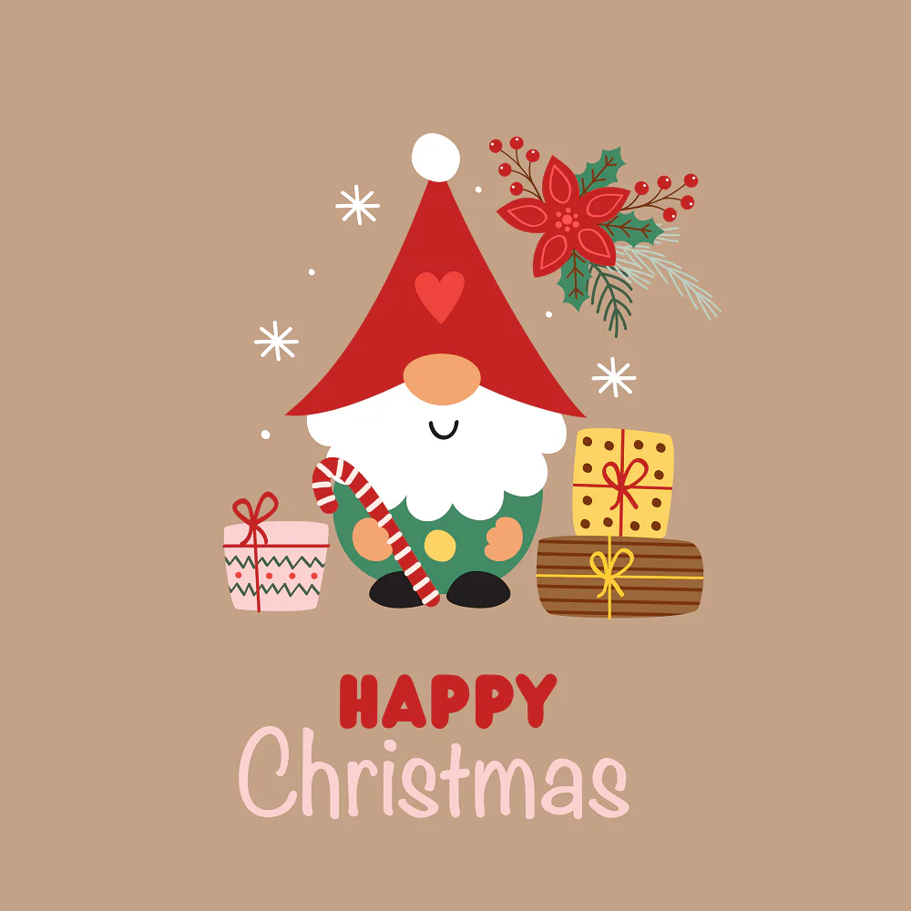 Gnome With Candy Cane Fabric Panel - Brown
