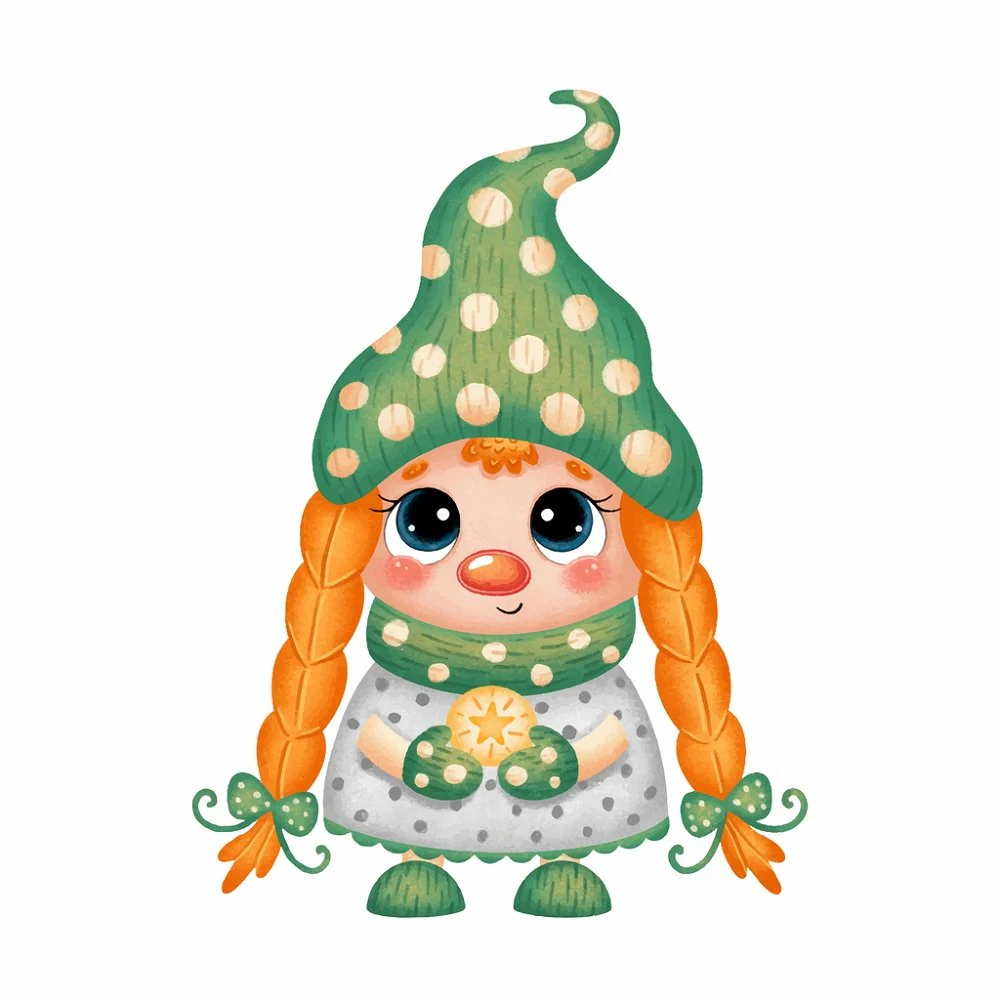 Gnome With Christmas Ornament Fabric Panel - Green
