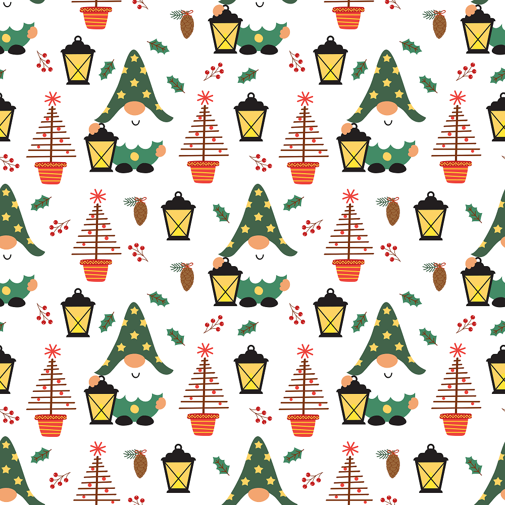 Gnome With Lantern Fabric - White