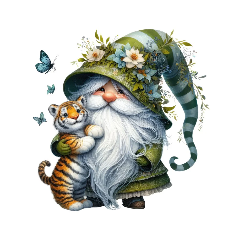 Gnomes & Animals Tiger #2 Fabric Panel