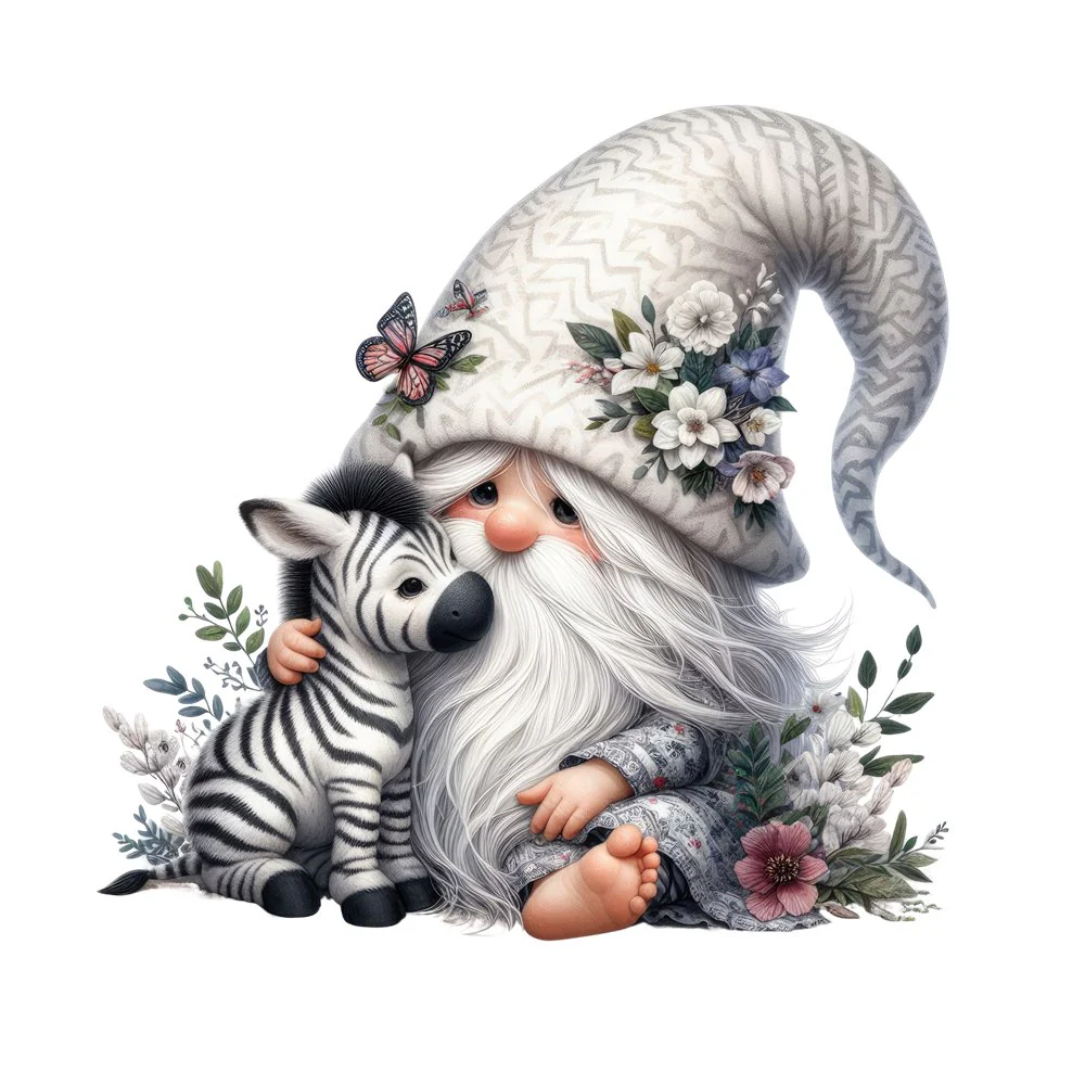 Gnomes & Animals Zebra Fabric Panel