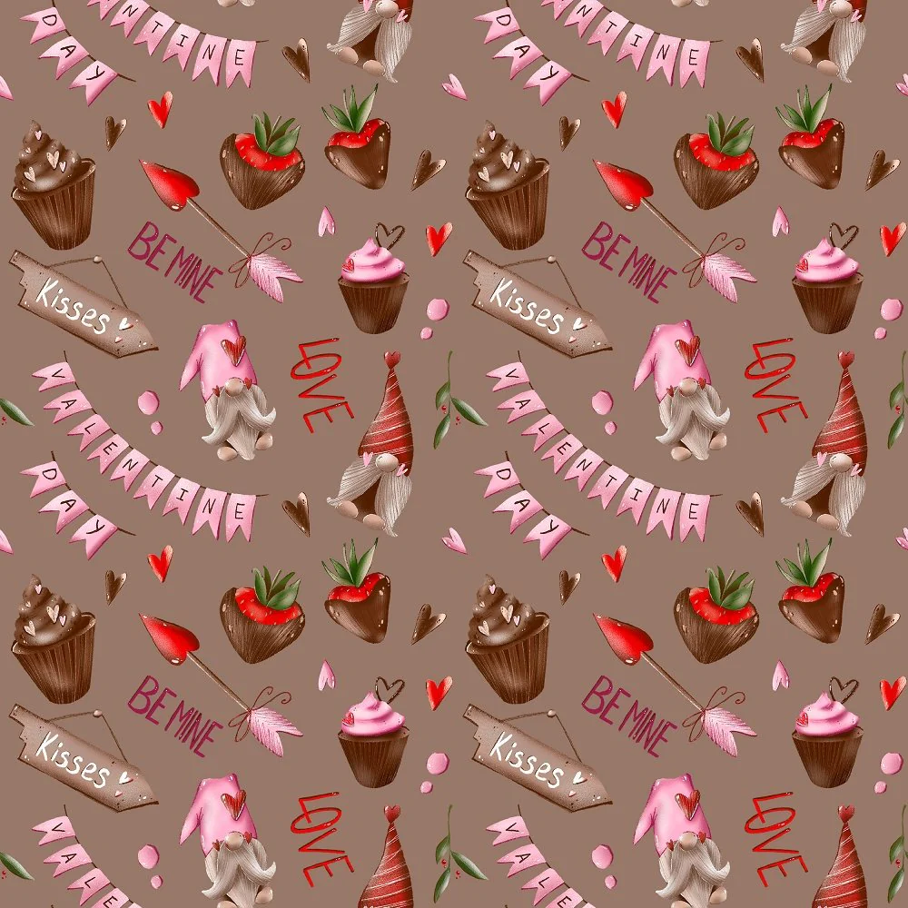 Gnomes with Love Fabric - Brown
