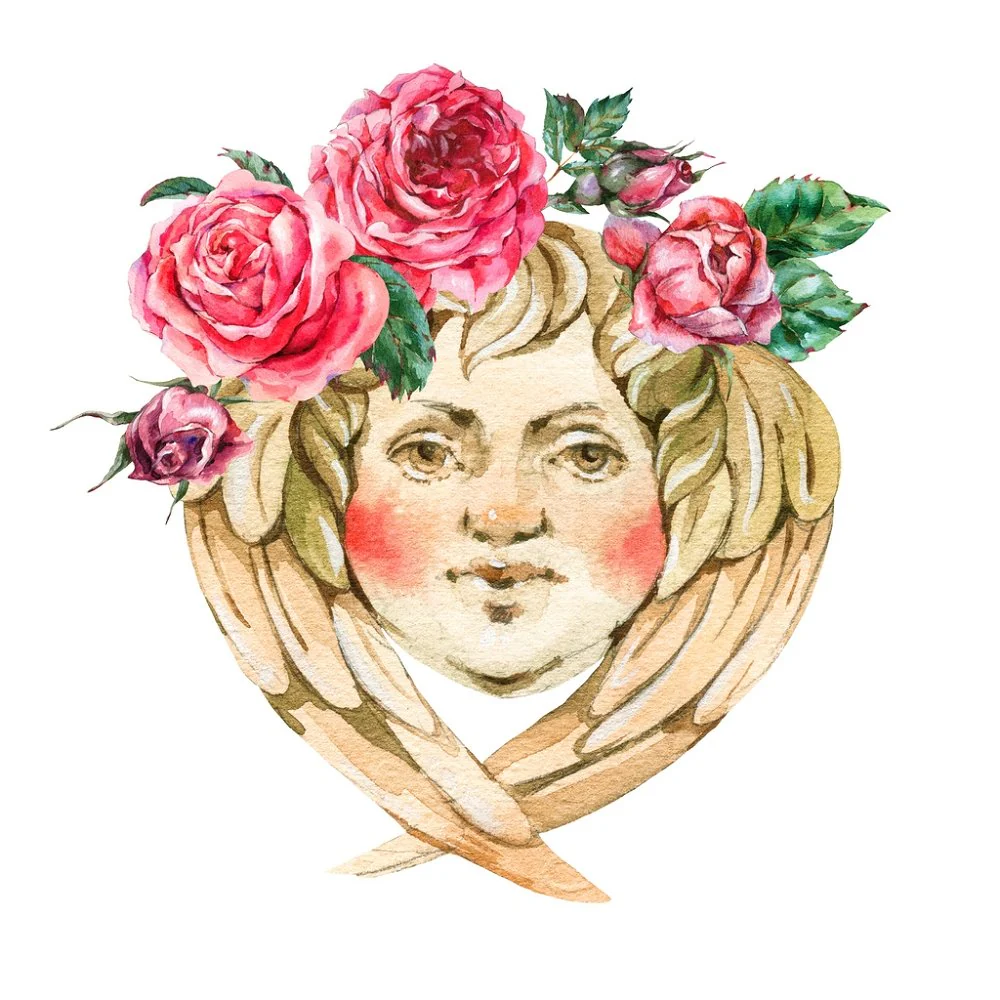 Golden Baroque Angel & Roses Fabric Panel