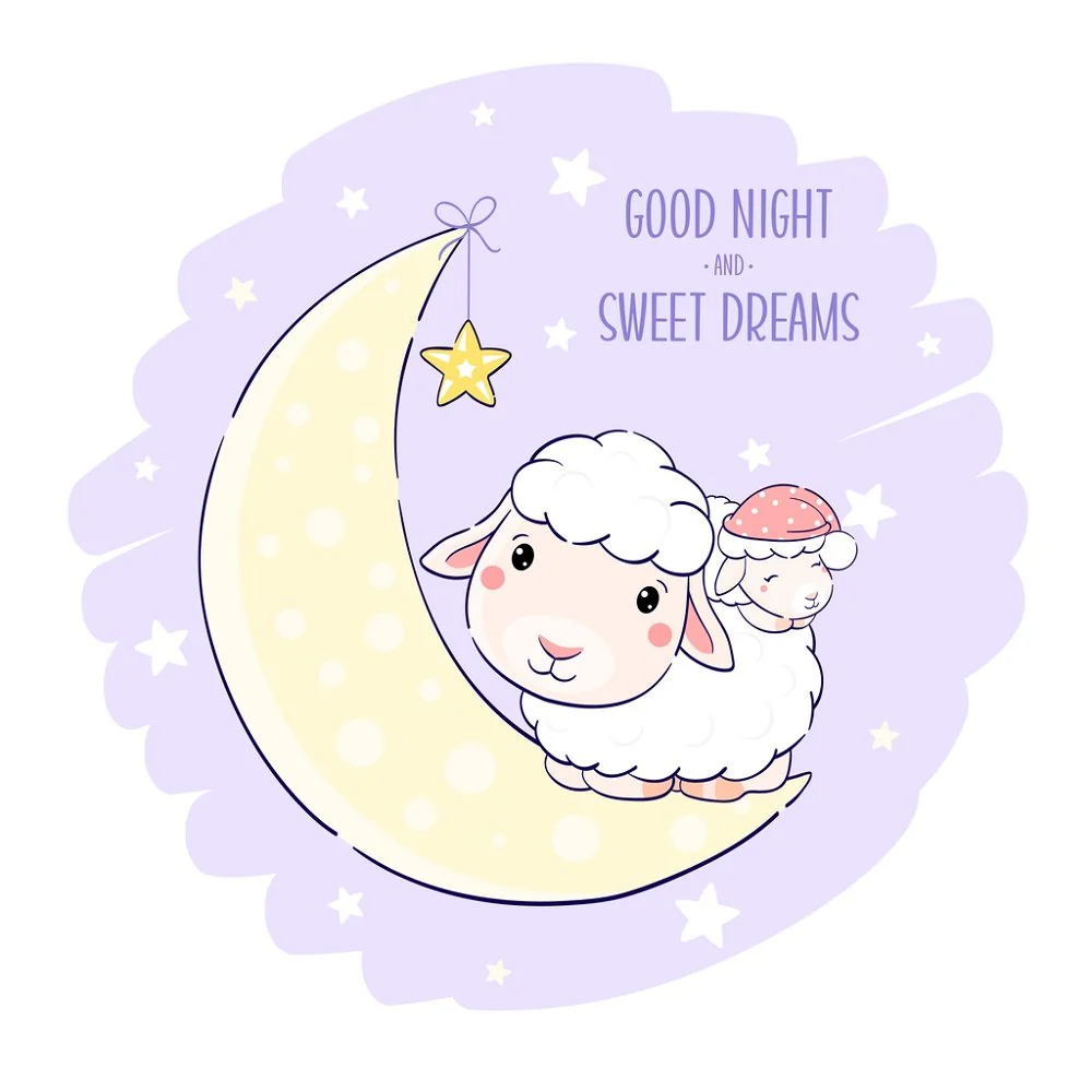 Good Night & Sweet Dream Lamb with Moon Fabric Panel