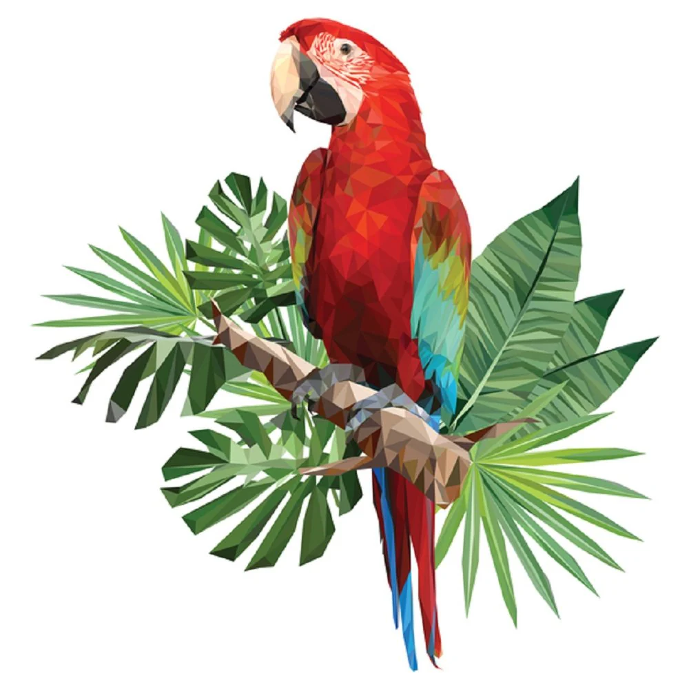 Green Wing Macaw Fabric Panel - White
