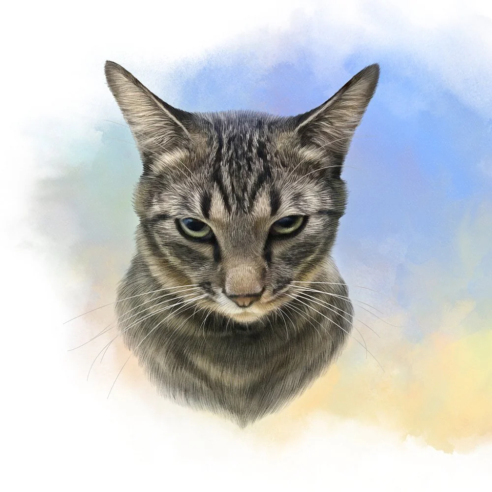 Grey Striped Cat Fabric Panel Variation 1