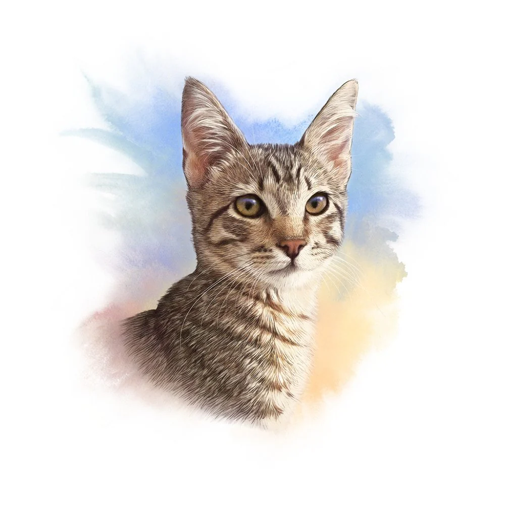 Grey Striped Cat Fabric Panel Variation 3