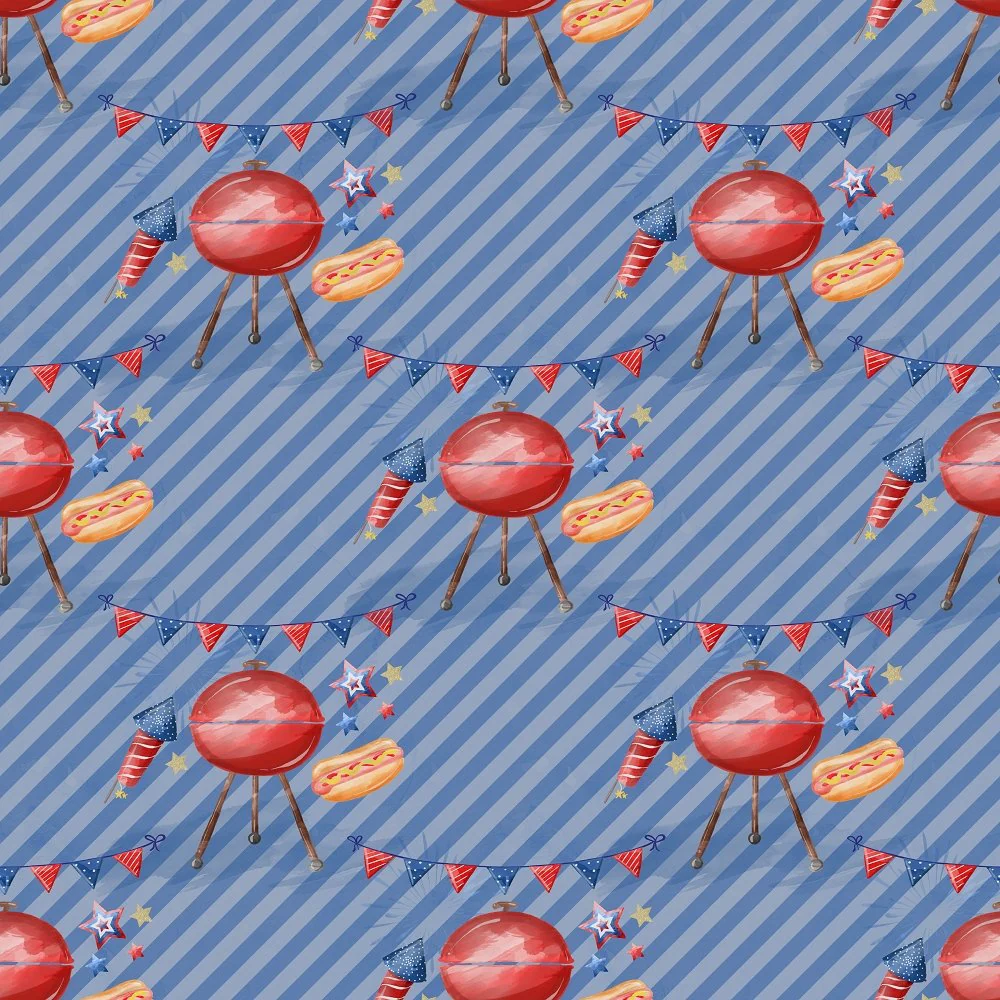 Grillin' Party Fabric - Blue