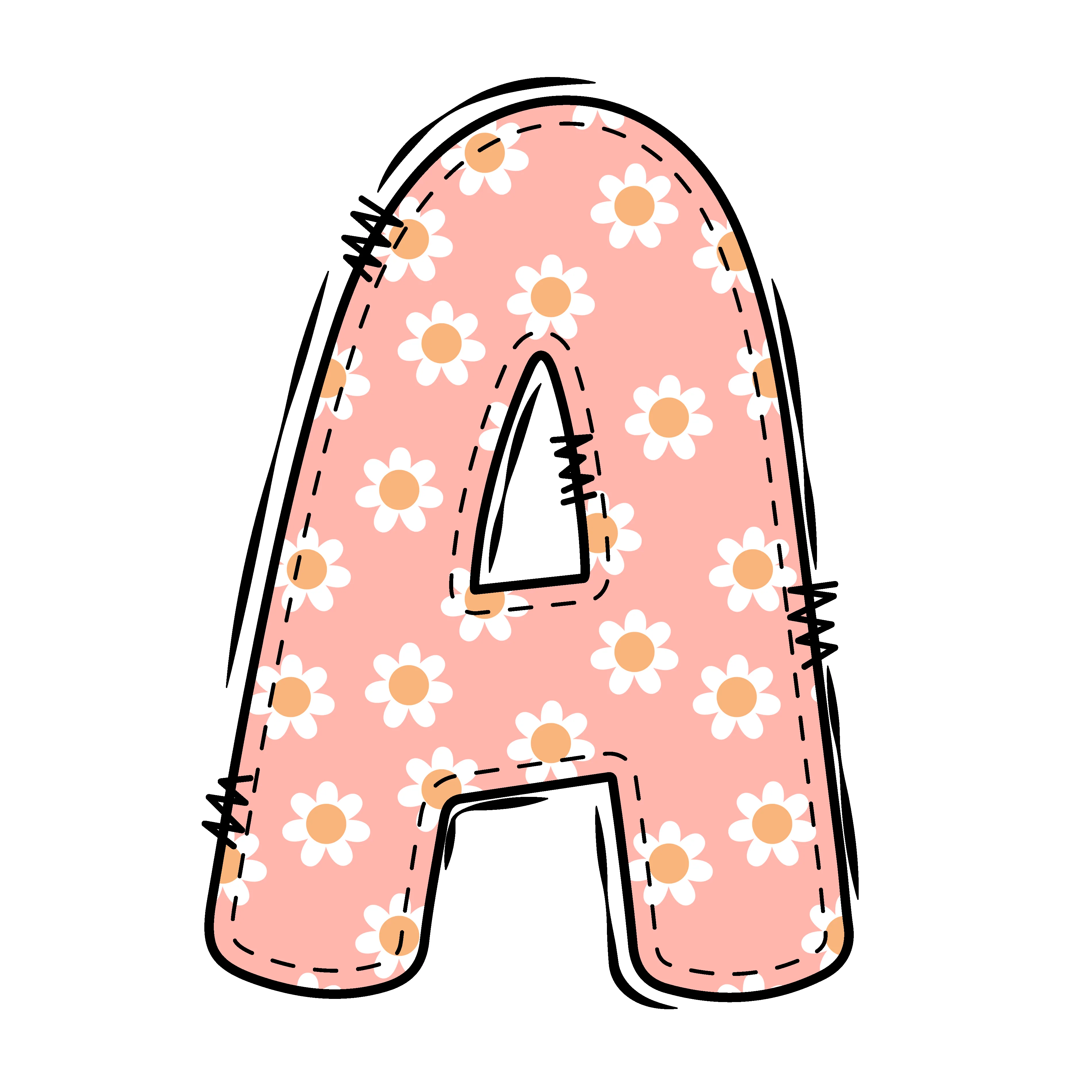 Groovy Doodle Flowers ''A'' Fabric Panel