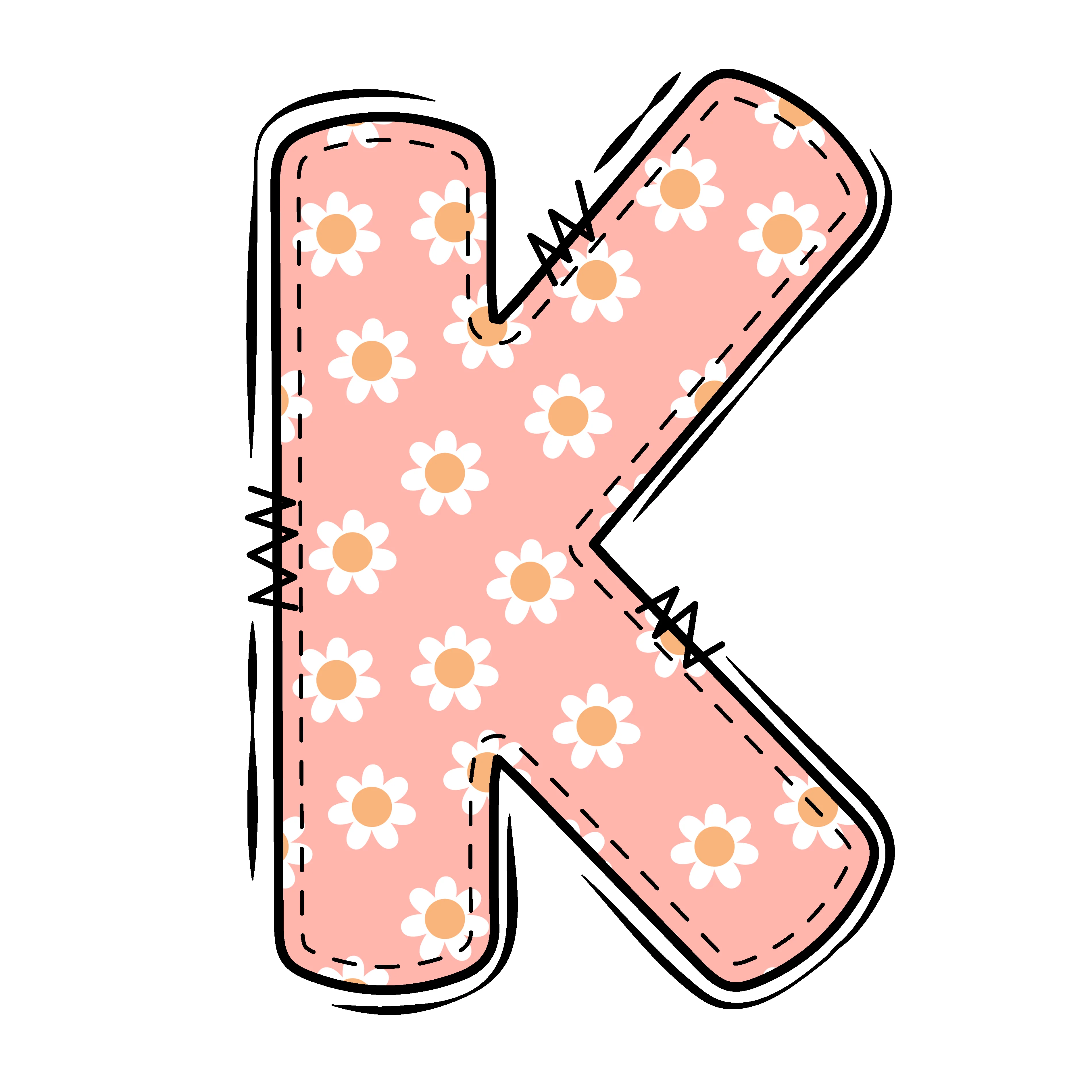 Groovy Doodle Flowers ''K'' Fabric Panel