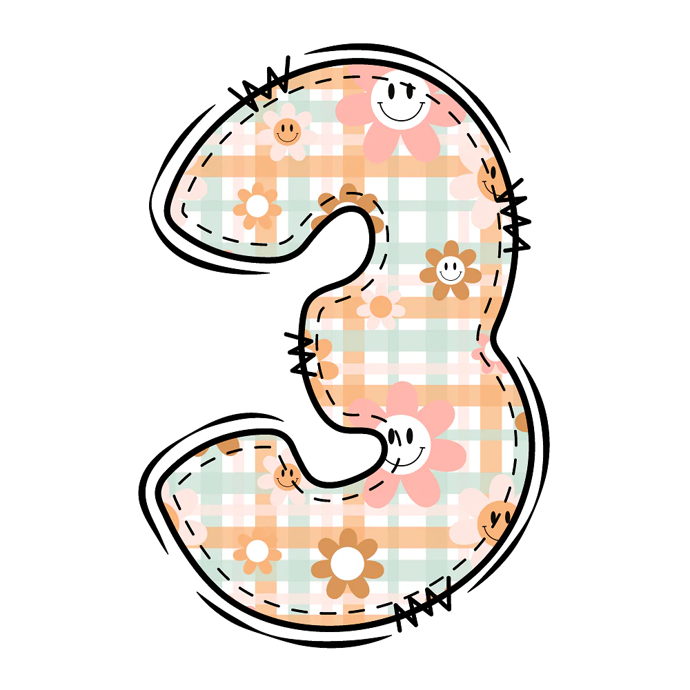 Groovy Doodle Number ''3'' Fabric Panel