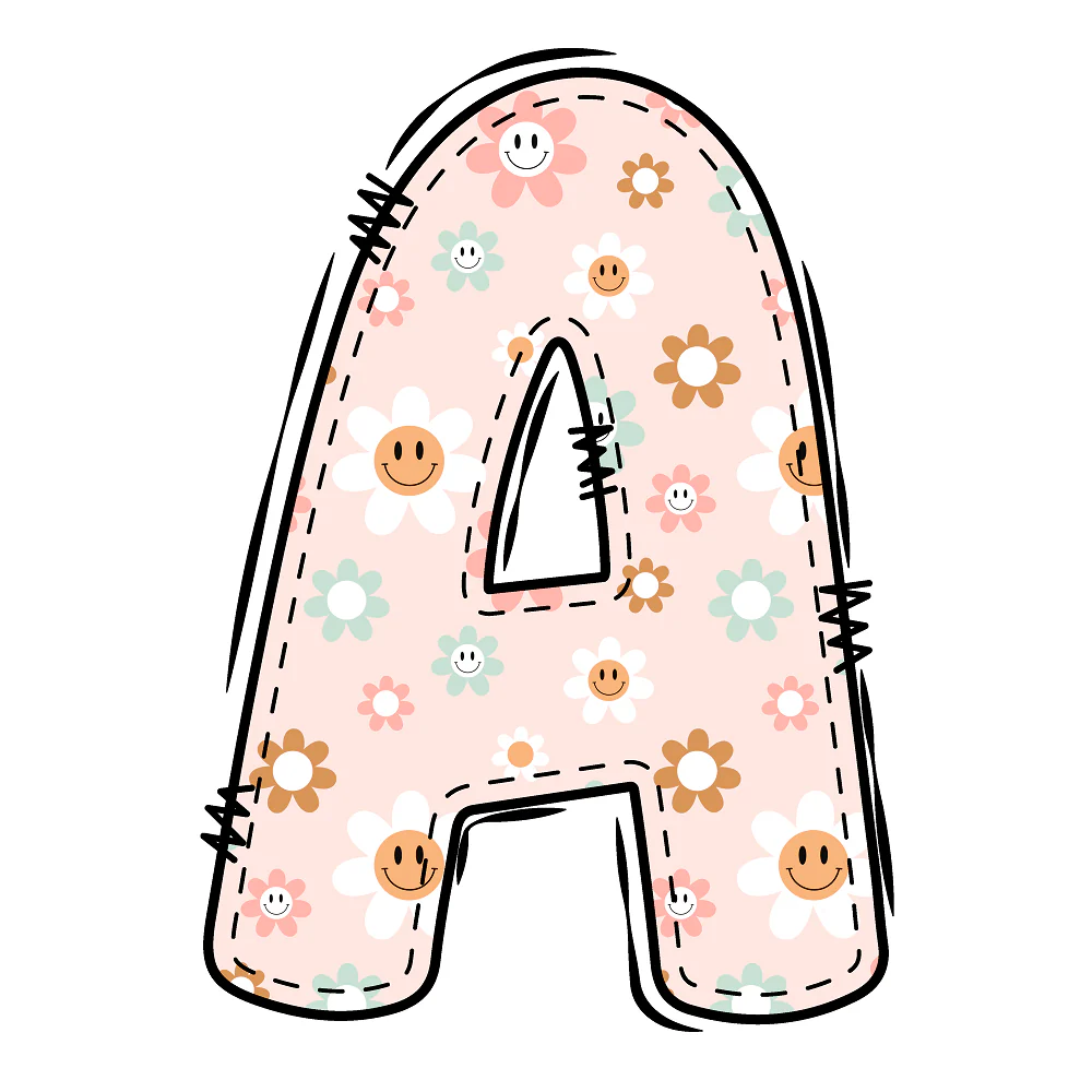 Groovy Doodle Smiley Flowers ''A'' Fabric Panel