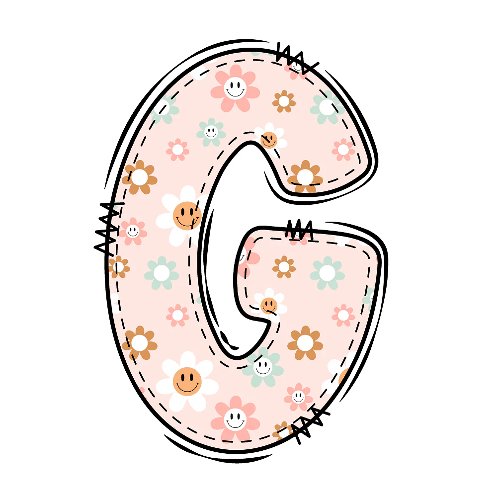 Groovy Doodle Smiley Flowers ''G'' Fabric Panel