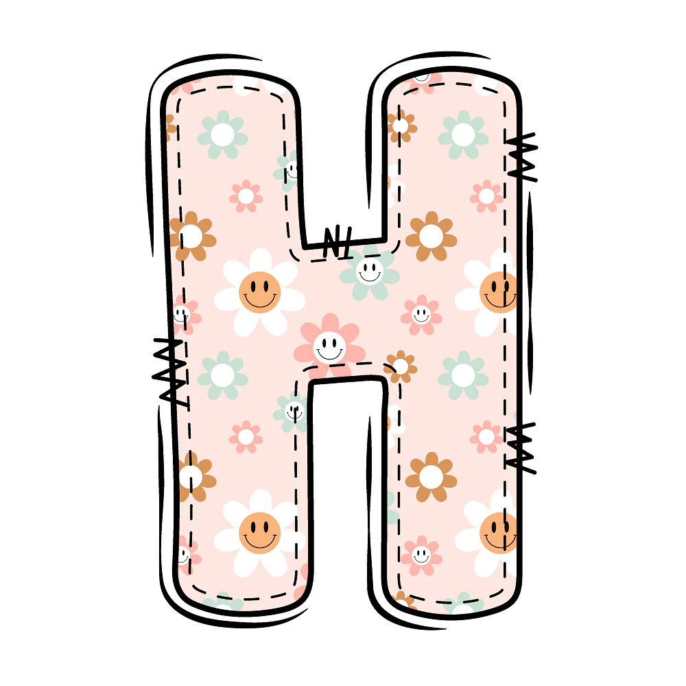Groovy Doodle Smiley Flowers ''H'' Fabric Panel