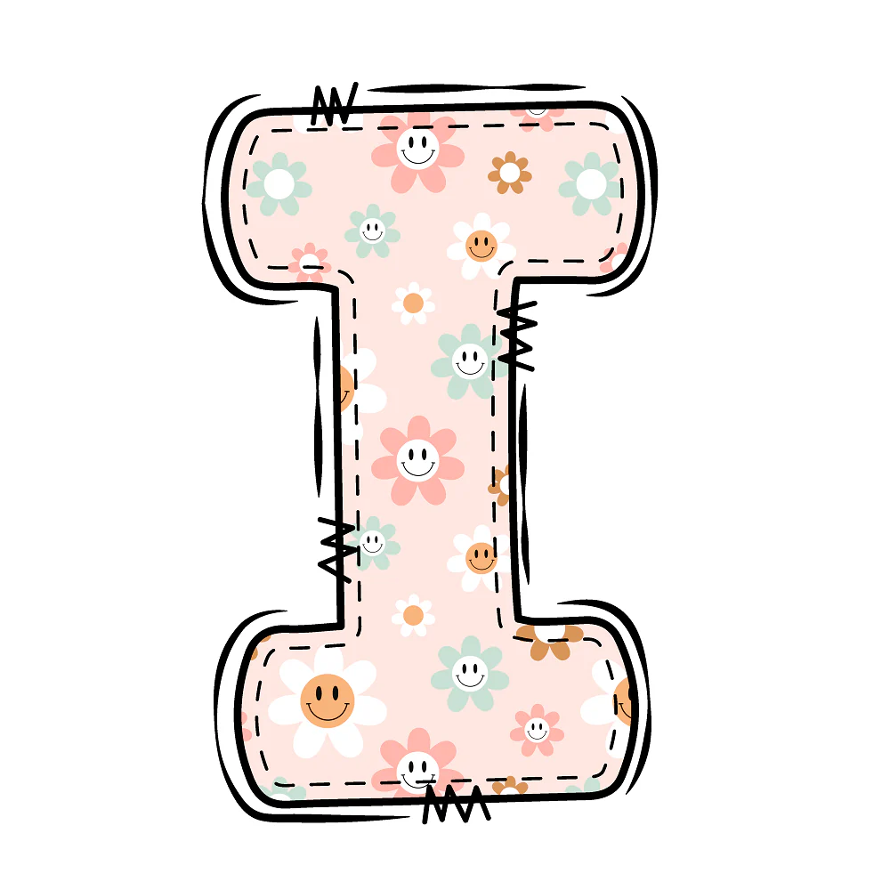Groovy Doodle Smiley Flowers ''I'' Fabric Panel
