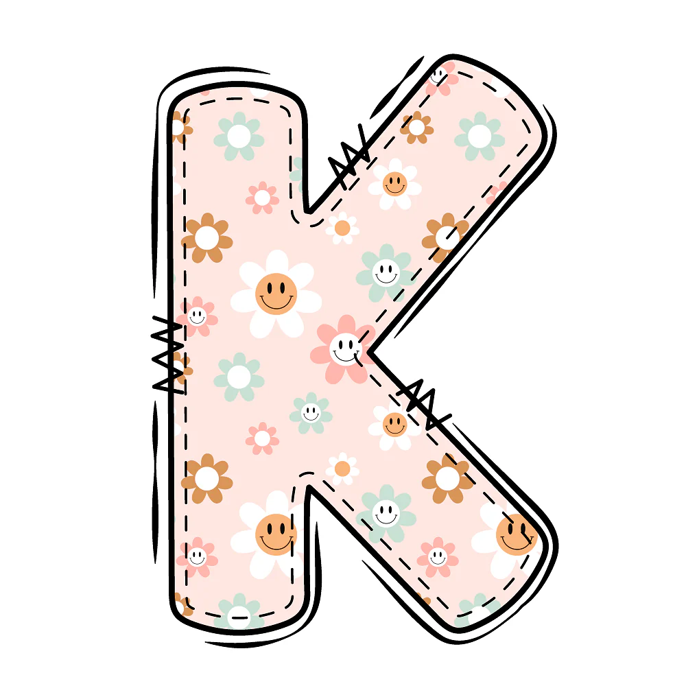 Groovy Doodle Smiley Flowers ''K'' Fabric Panel