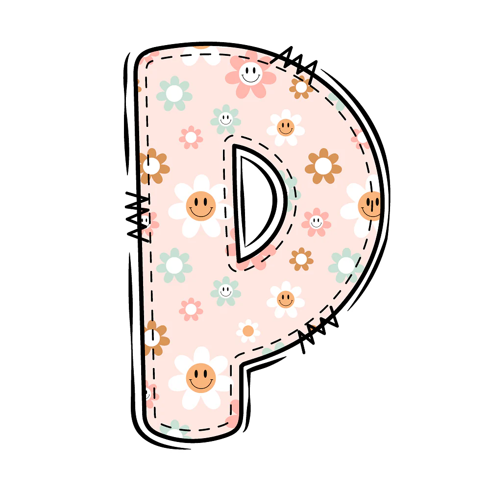 Groovy Doodle Smiley Flowers ''P'' Fabric Panel
