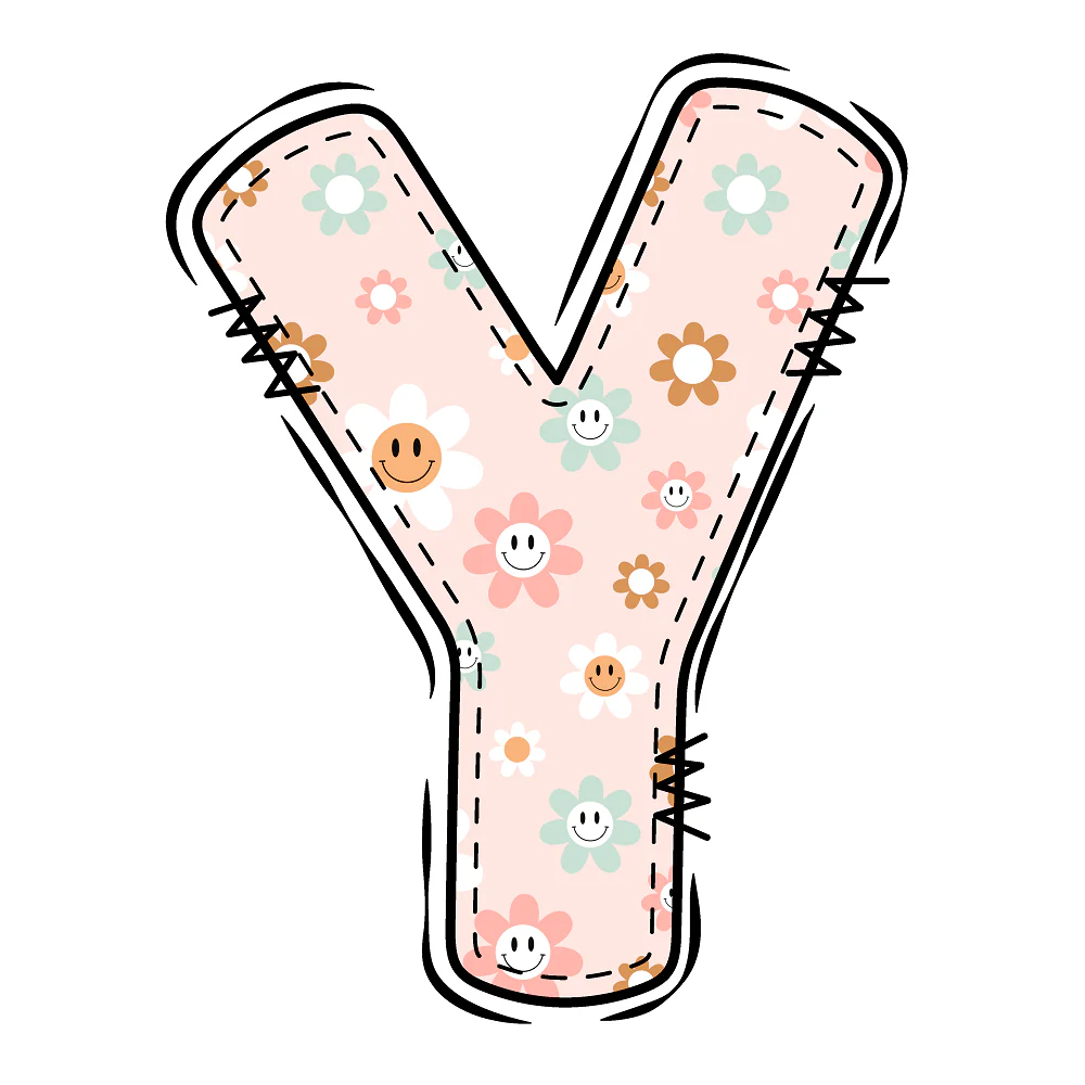 Groovy Doodle Smiley Flowers ''Y'' Fabric Panel