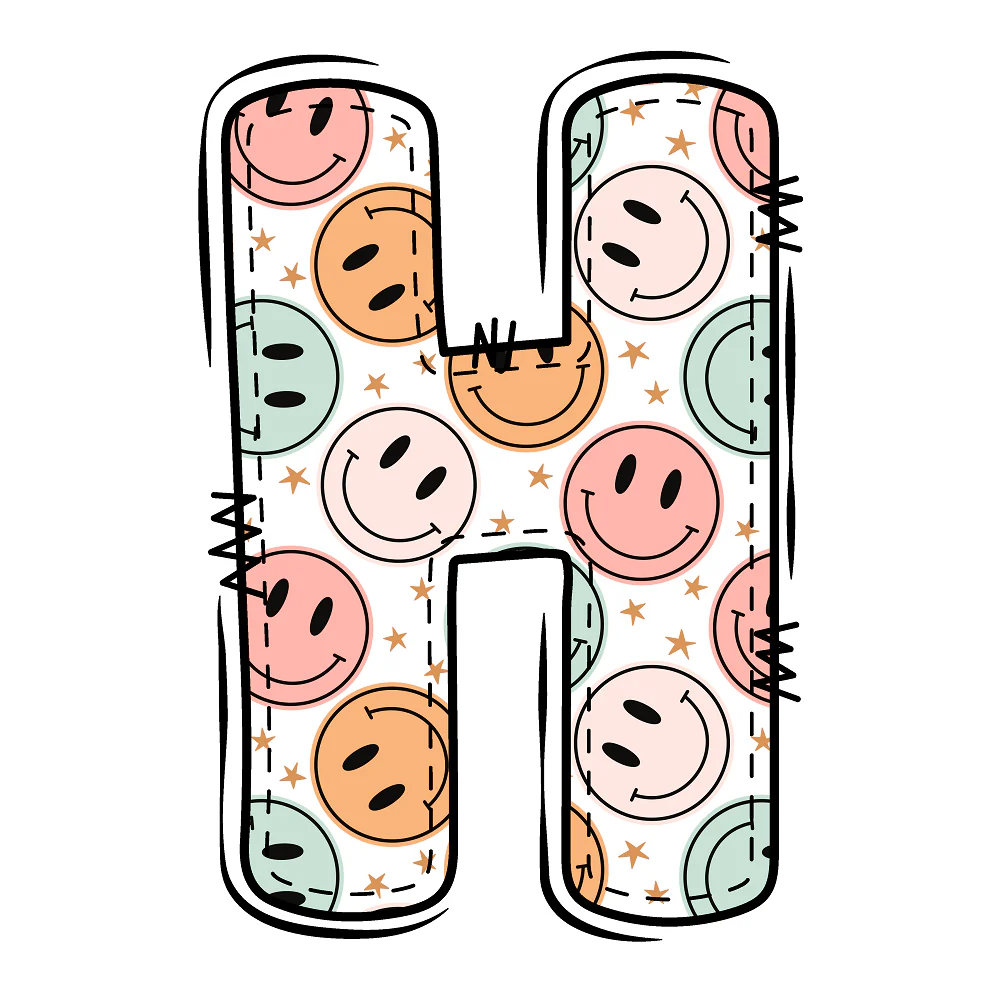 Groovy Doodle Smiley ''H'' Fabric Panel