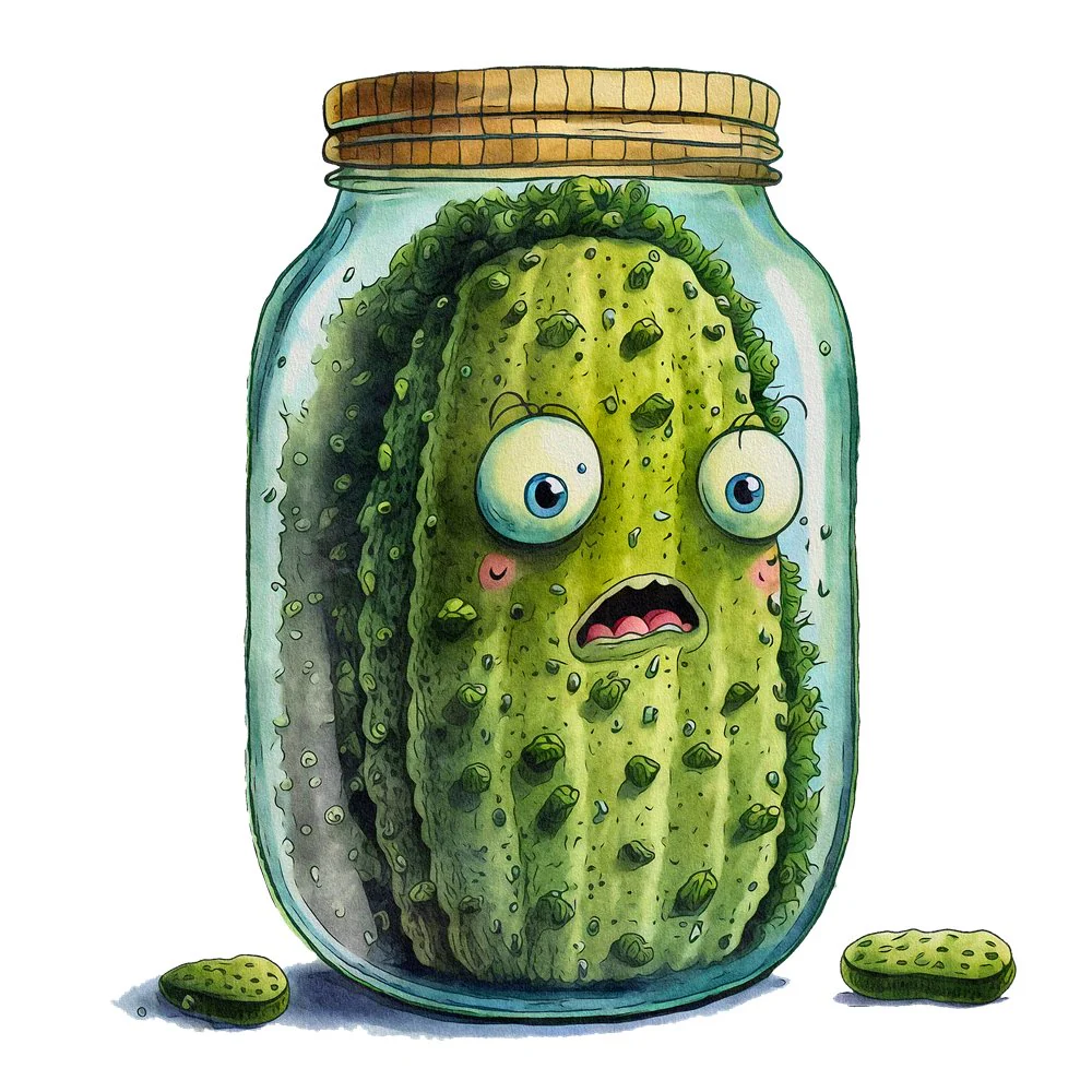Grumpy Vegetables Canned Cucumber Fabric Panel
