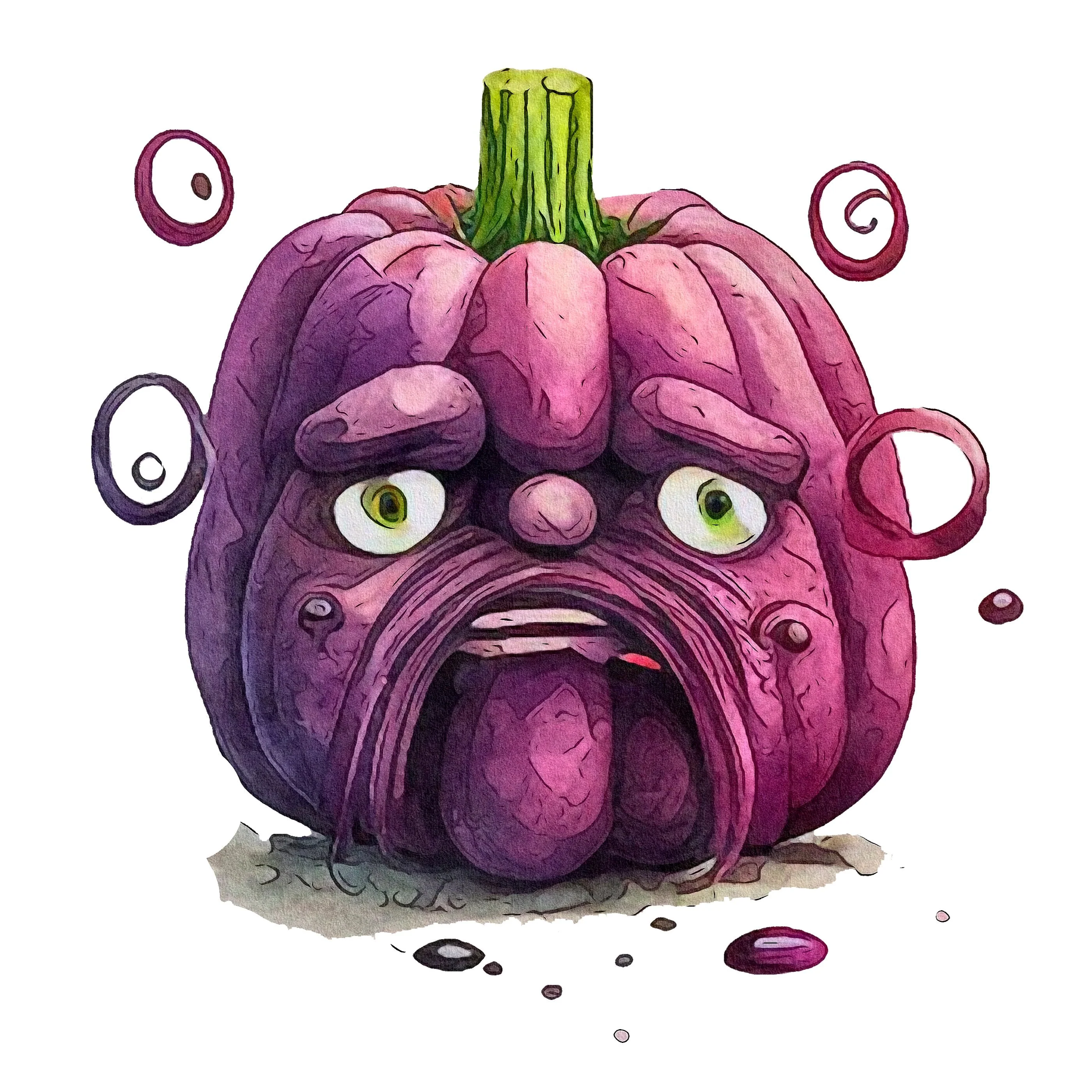 Grumpy Vegetables Purple Pepper Fabric Panel