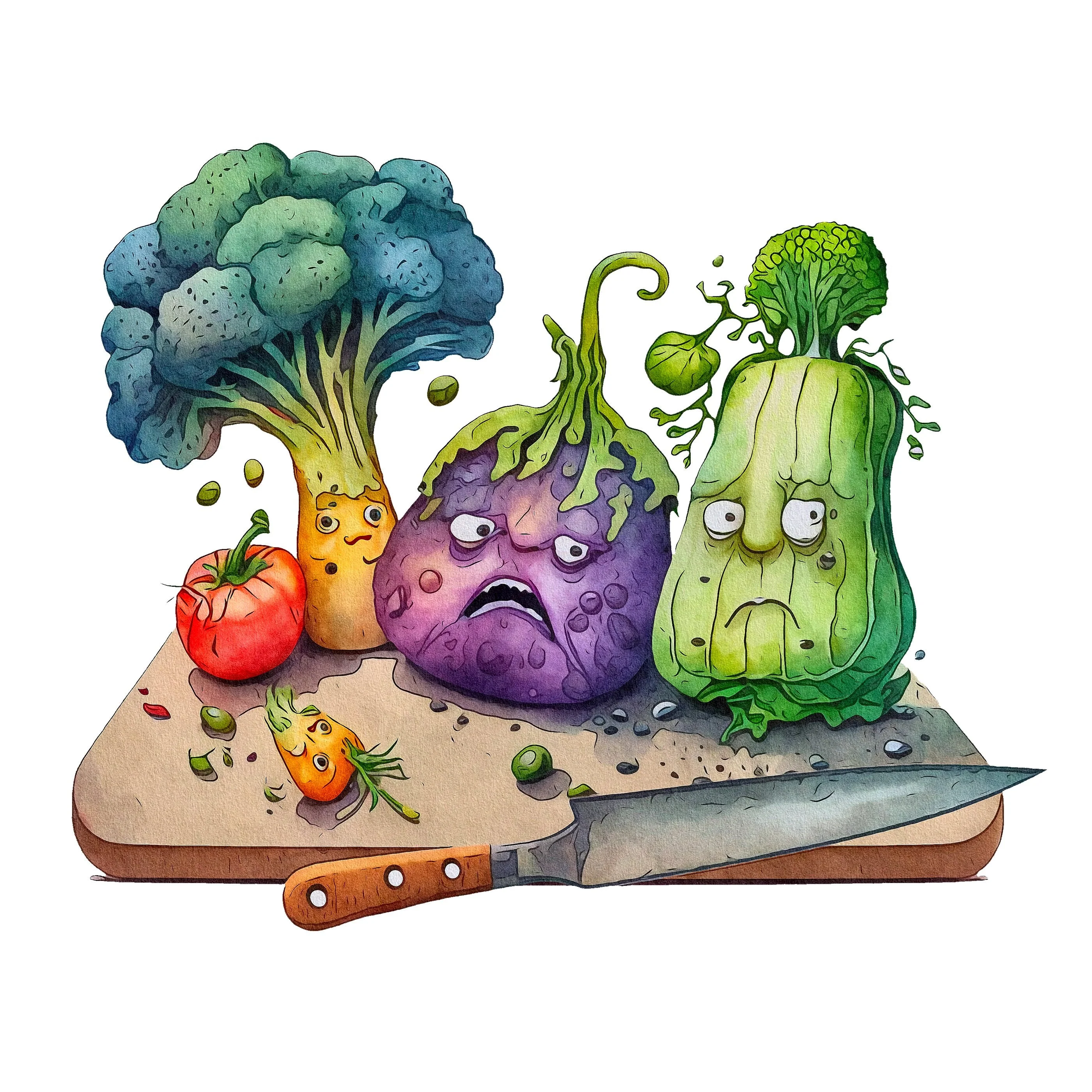 Grumpy Vegetables Scene #1 Fabric Panel