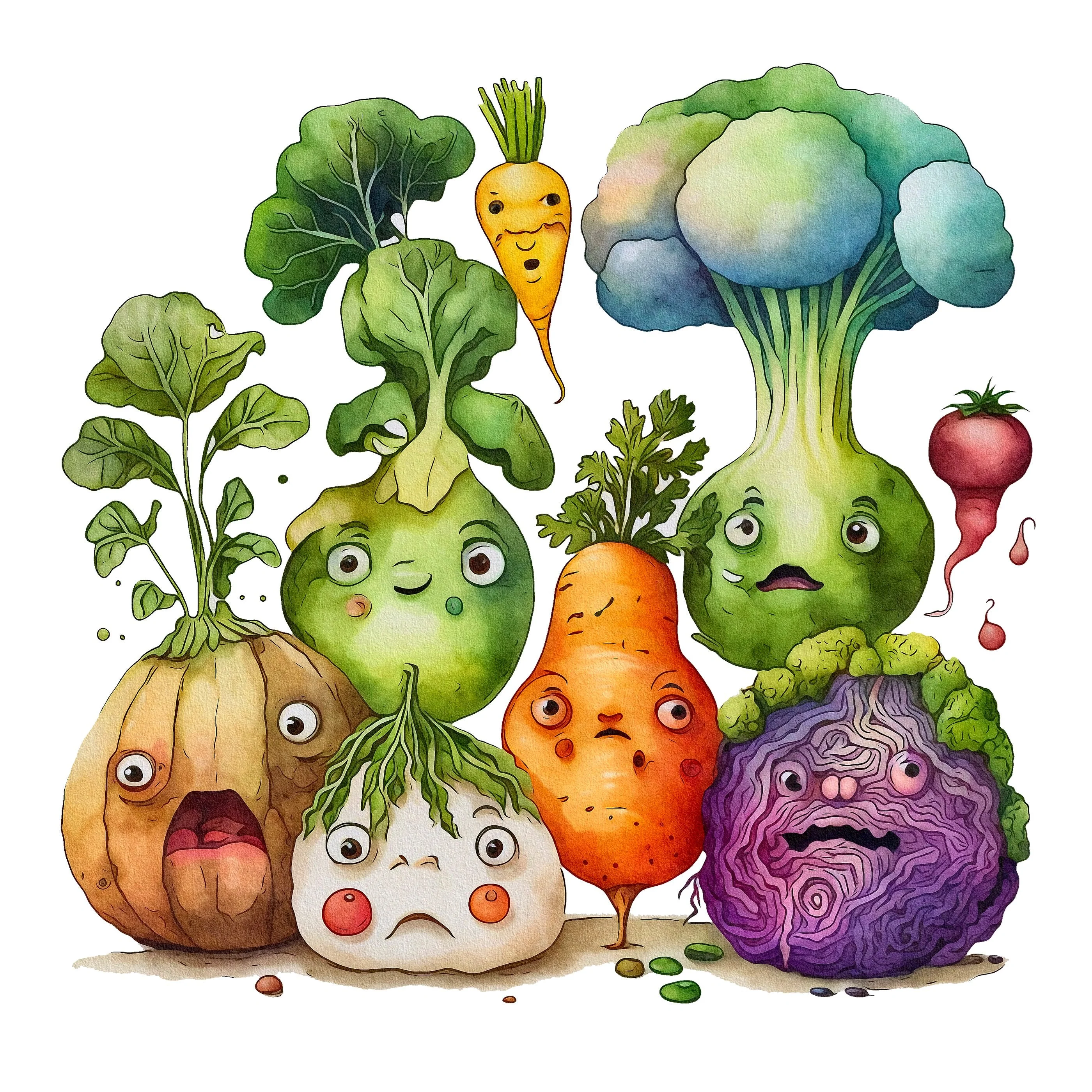 Grumpy Vegetables Scene #5 Fabric Panel