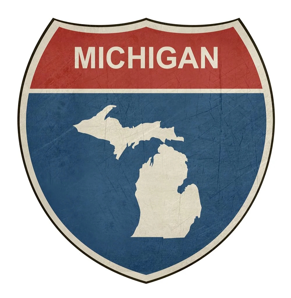 Grunge Highway Sign Fabric Panel - Michigan