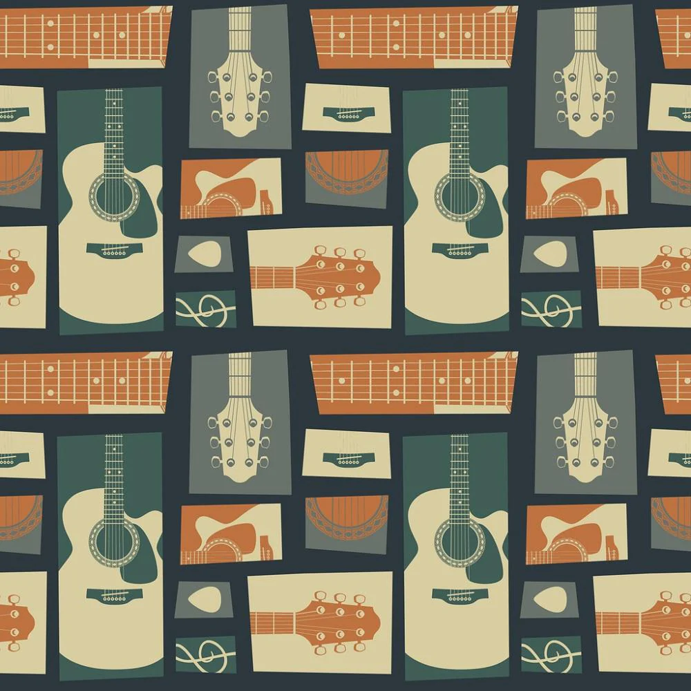 Guitar Collage Fabric - Retro