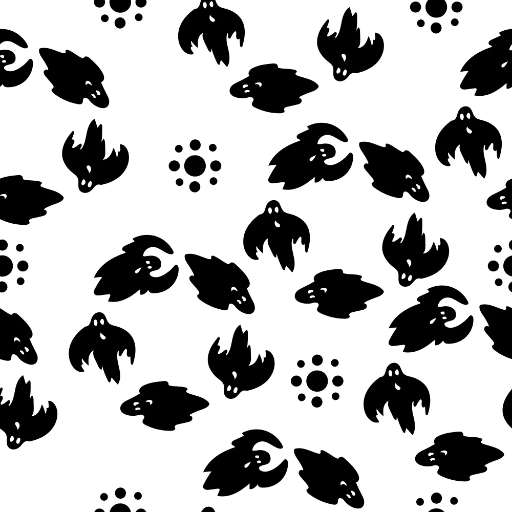 Halloween Flying Ghosts Fabric - Black/White