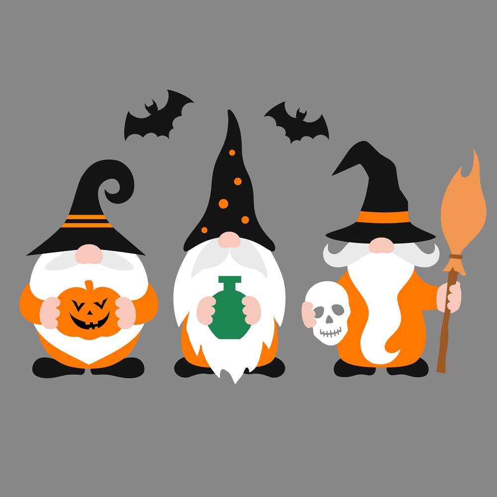 Halloween Gnomes Fabric Panel - Gray