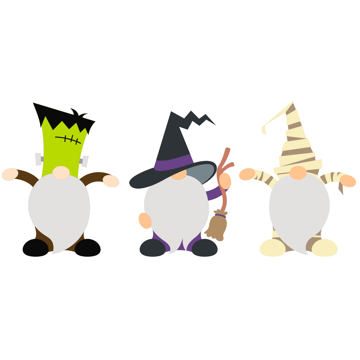 Halloween Gnomes Fabric Panel - White
