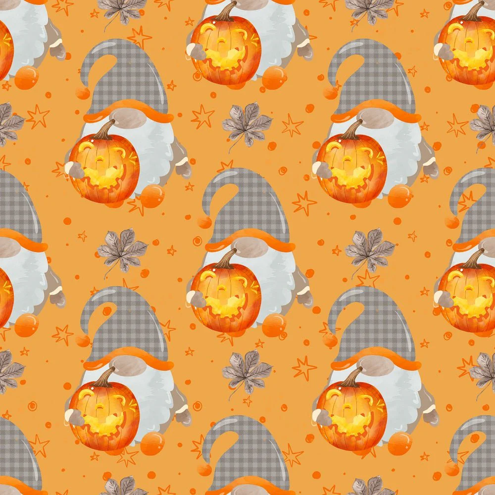 Halloween Gnomes Holding Pumpkins Fabric - Orange