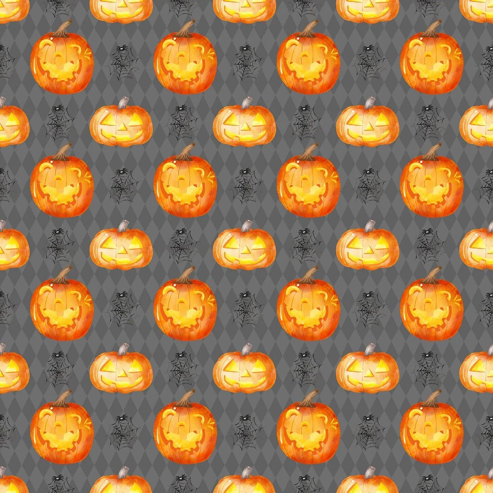 Halloween Gnomes Various Pumpkins Fabric - Gray