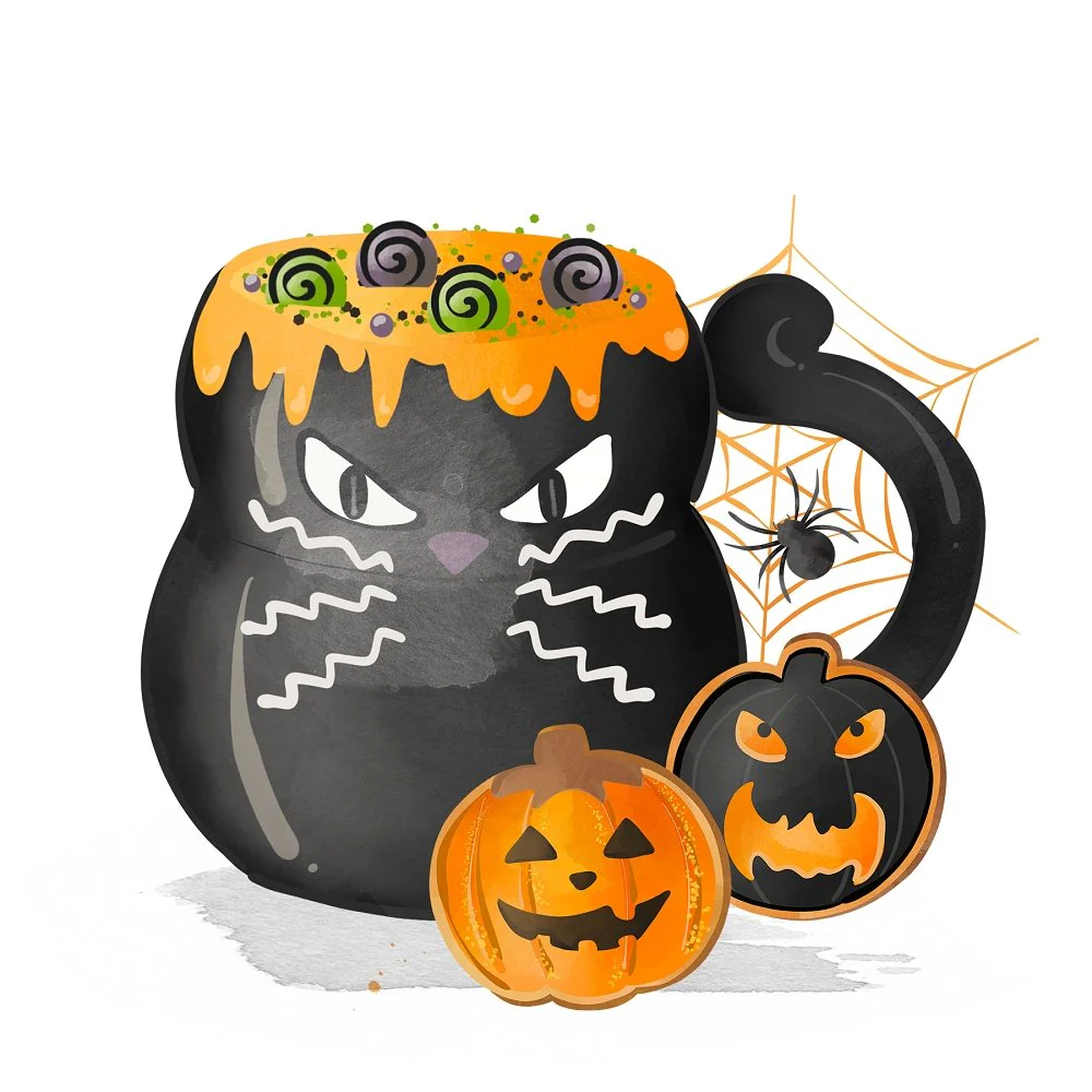Halloween Mugs Arrangement #1 Fabric Panel
