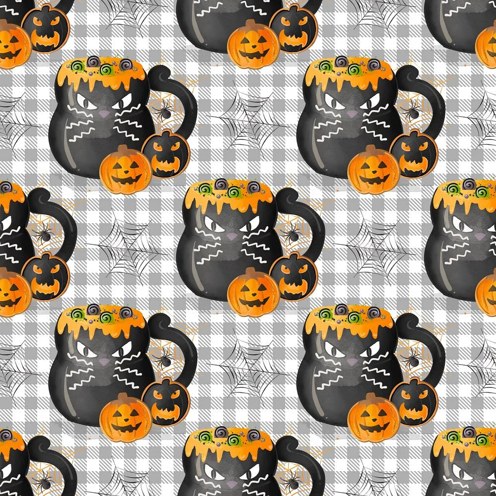 Halloween Mugs Cats Fabric - Gray